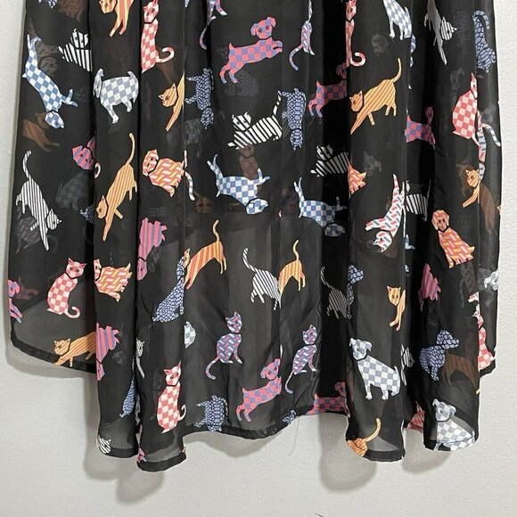 Disney Dsigned Skirt Sheer Cat Dog Lagenlook Girl Junior Size L W24 Elastic Midi - Picture 3 of 12